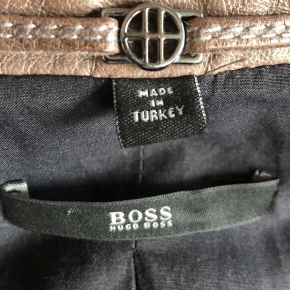 Hugo Boss Lined 2 Button Lamb Leather Blazer Jacket w Pickstitching Brown Sz 8 - Picture 14 of 16